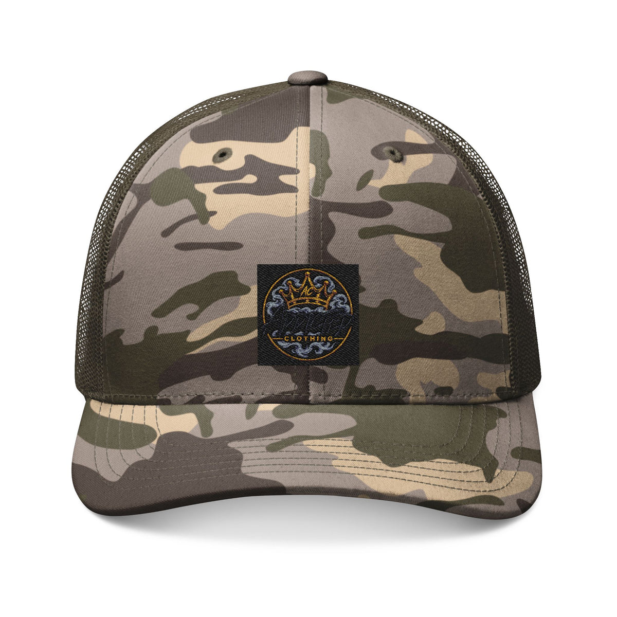 Camo Trucker Hat — Embroidered Military Patch Cap