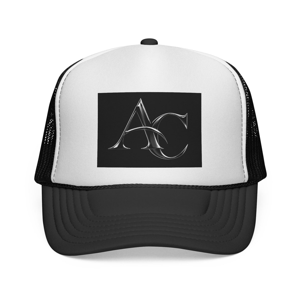 AC Monogram Trucker Cap - Vintage Silver Initials Embroidered Mesh Hat