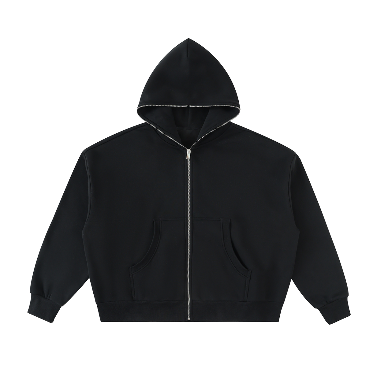 Boxy Hoodie aus Fleece mit durchgehendem Reißverschluss
