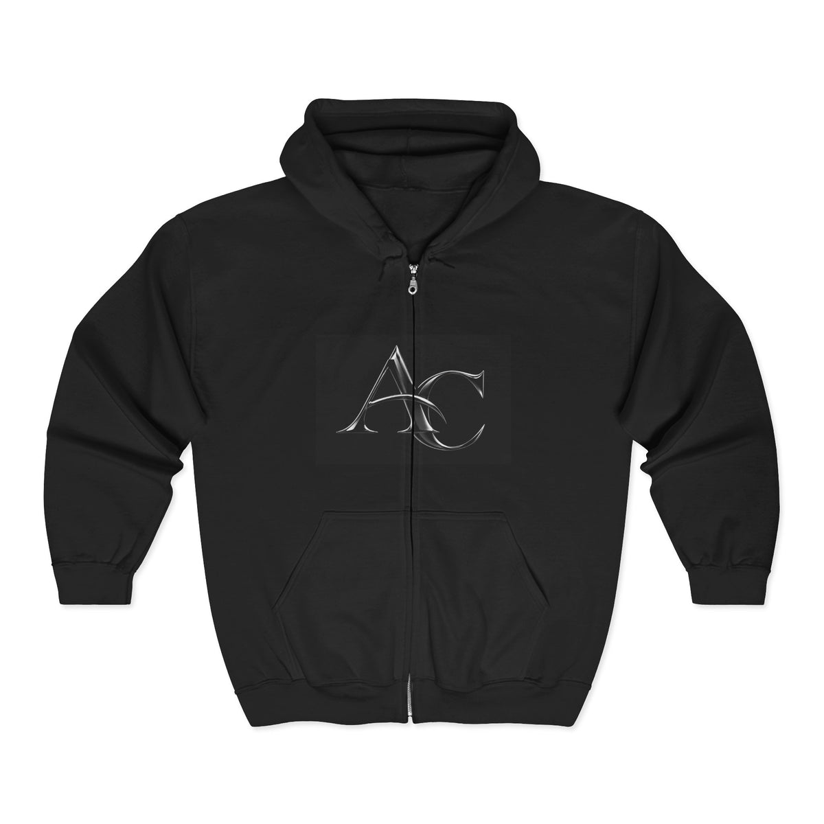 Monogram AC Metallic Zip Hoodie — Sleek Silver Initials Pullover