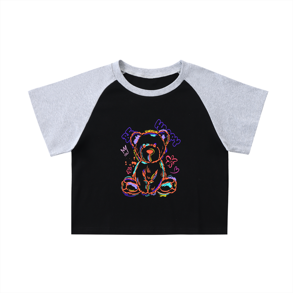Color-Blocked Raglan Sleeve Crop Top