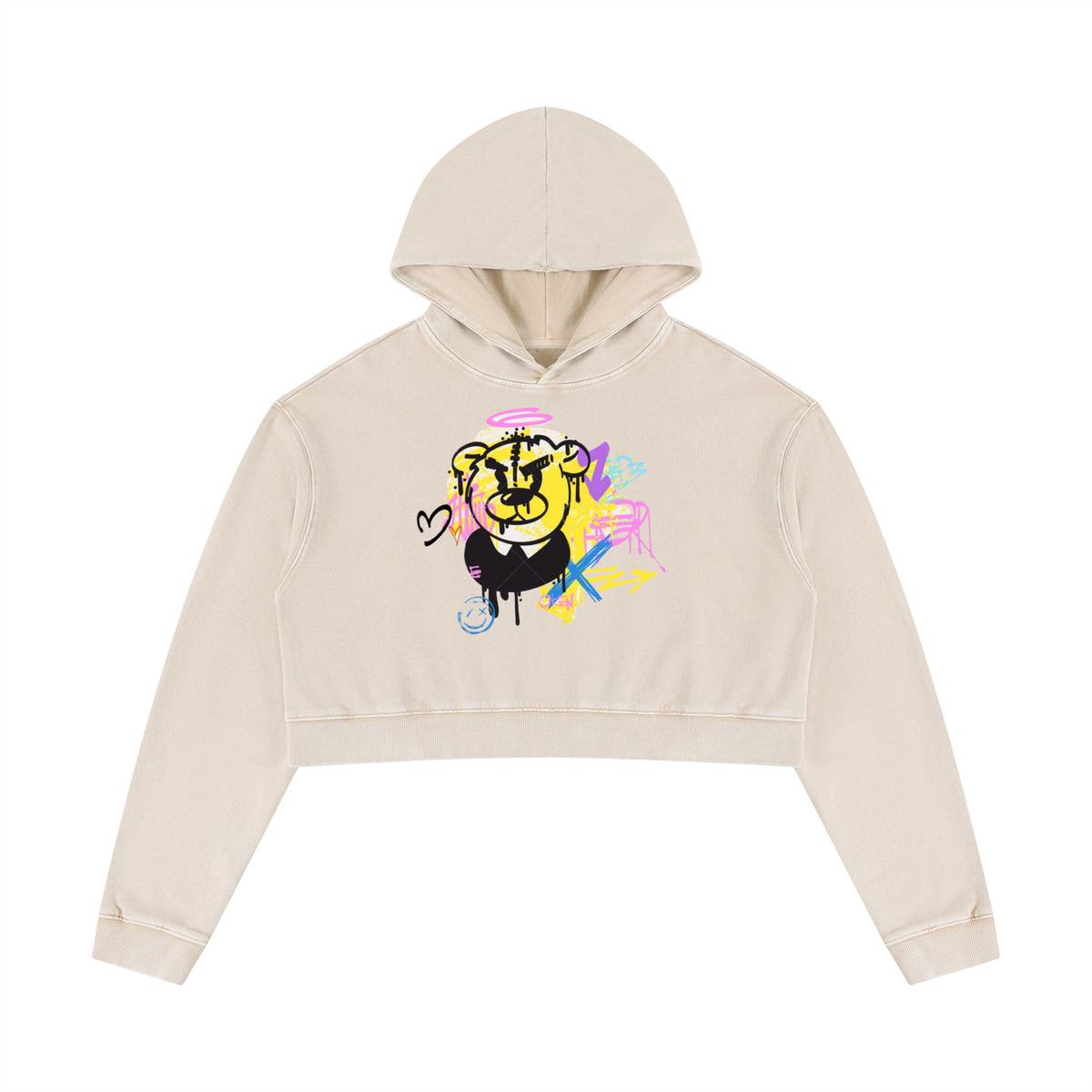 Sweat à capuche court délavé minéral pour femme