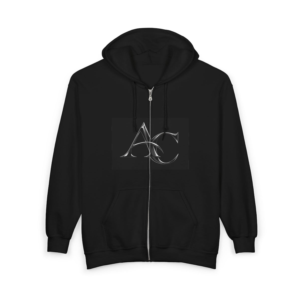 Monogram AC Metallic Zip Hoodie — Sleek Silver Initials Pullover