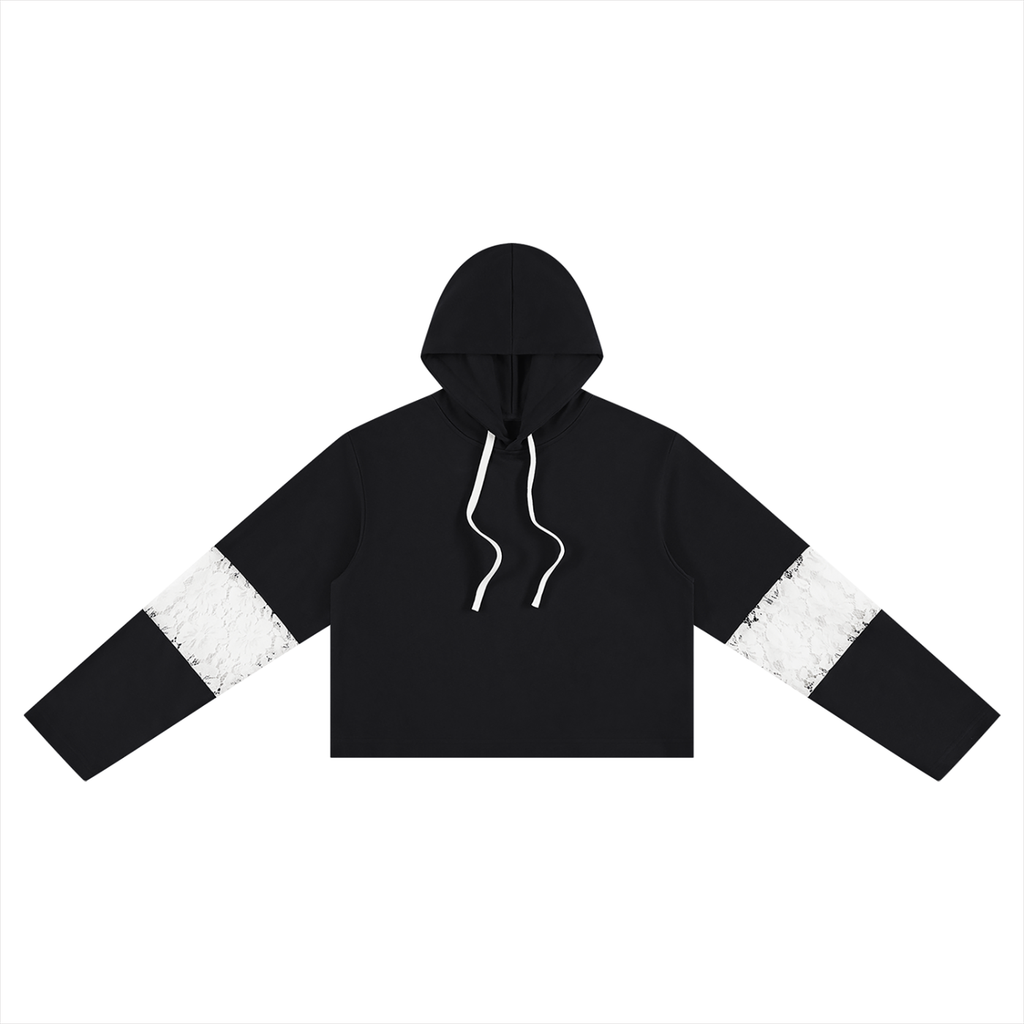 Kurzer Damen-Hoodie mit Spitzenbesatz
